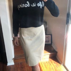 Trina Turk Knee Length Lace Lined Skirt Slit Tan